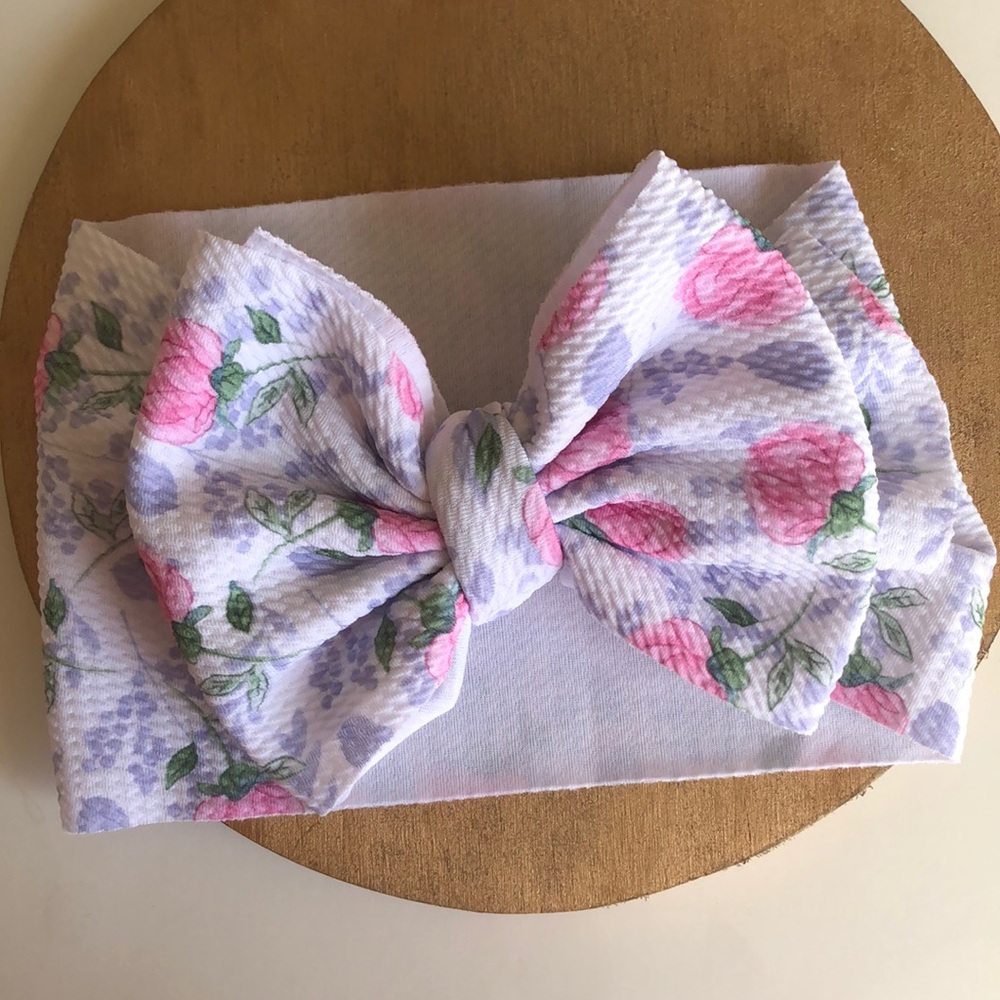 Pink long stem roses Headwrap bow
